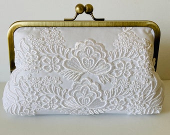 BRIDAL CLUTCH from Moms Dress.  Bridal Clutch, Wedding Dress Clutch,  Keepsake, made from Moms wedding dress