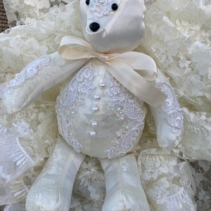 MEMORY BEAR from Wedding Dress, great use for moms dress -  keepsake, comfort bear, heirloom bear  made from a loved ones wedding dress