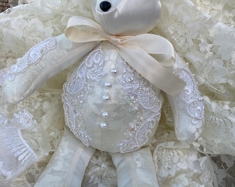 MEMORY BEAR from Wedding Dress, great use for moms dress -  keepsake, comfort bear, heirloom bear  made from a loved ones wedding dress