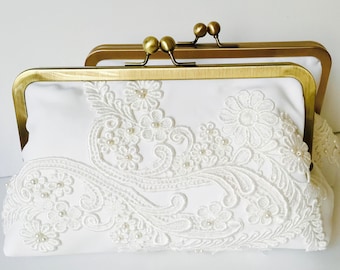 Vintage Brides Clutch, Wedding Dress Clutch, BRIDES HEIRLOOM CLUTCH, Keepsake, made from Moms wedding dress