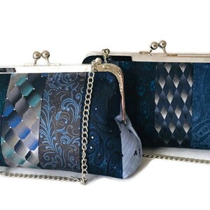 Necktie Heirloom Clutch, Recycled Neckties Purse, Handmade Chain Bag
