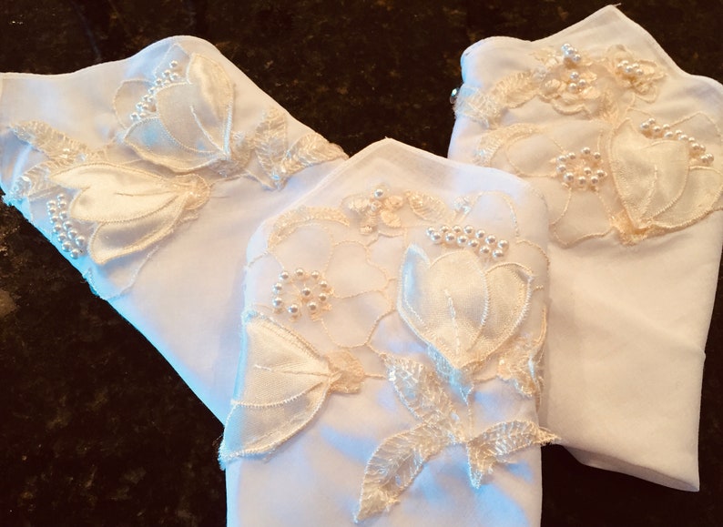 Pocket Square for dad, son, groom Use lace from Mom's wedding dress Wedding Hanky image 5