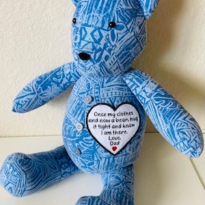 MEMORY BEAR, heart patch, Personalized, Keepsake bear, remembrance bear, made from your loved ones clothing, memory gift image 5