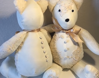 WEDDING DRESS BEAR, great use for moms dress -  keepsake, comfort bear, heirloom bear  made from a loved ones wedding dress