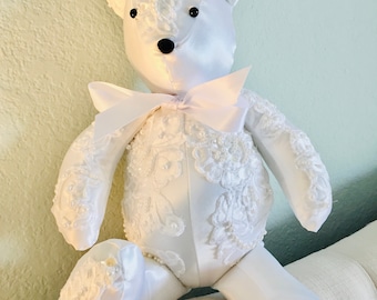 MEMORY BEAR from Wedding Dress, great use for moms dress -  keepsake, comfort bear, heirloom bear  made from a loved ones wedding dress