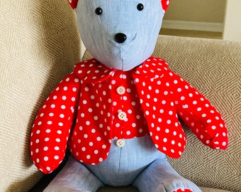 MEMORY BEAR, heart patch, Personalized, Keepsake bear, remembrance bear,  made from your loved ones clothing, memory gift