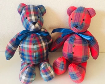 custom memory bear,  Keepsake bear, comfort bear,  remembrance bear, made from your loved ones clothing