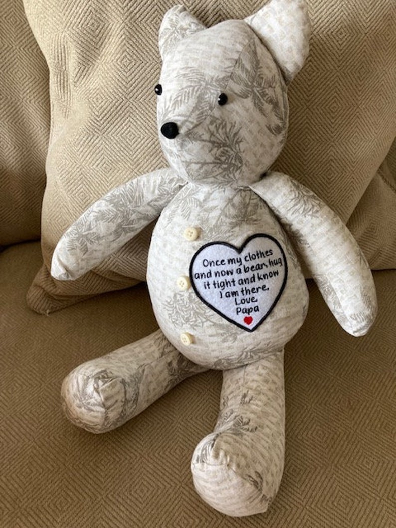 MEMORY BEAR, heart patch, Personalized, Keepsake bear, remembrance bear, made from your loved ones clothing, memory gift image 8