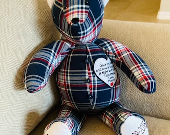 memory bear, Personalized, Keepsake bear, comfort bear, remembrance bear,  made from your loved ones clothing, memory gift