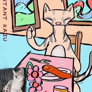 Customized Watercolor Portrait with Pet Photos Personalized Digitized Cat Portrait Cartoon Customized Pet Memorial Art