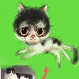 Individuelles Aquarell Portrait mit Haustierfotos Personalisiertes digitalisiertes Katzenporträt Cartoon Individuelle Haustier-Gedenkkunst