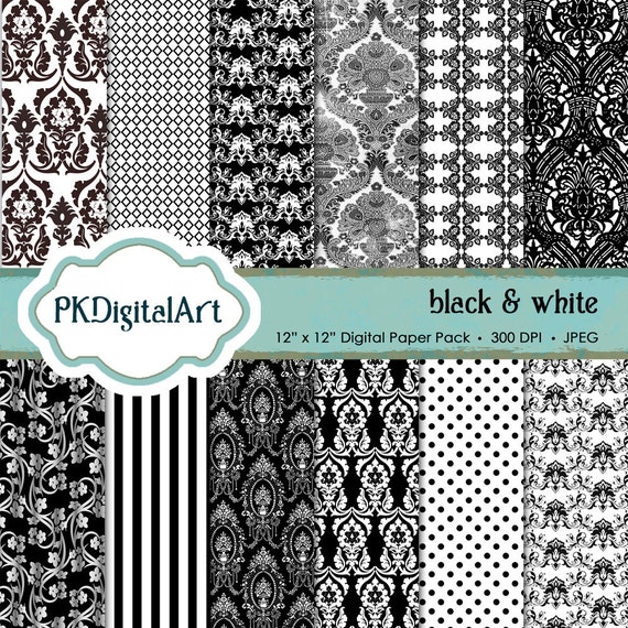 Black White Digital Scrapbook Paper Instant Download Etsy