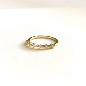 Gold CZ Ring, Dainty Scattered Sparkle Band, Gold Plated Stacking Ring, Minimalist Jewelry Gift, Affordable Jewelry for Women