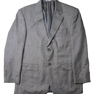Vintage Oscar De La Renta Blazer 42R L Gray Wool Cashmere Herringbone Sport Coat