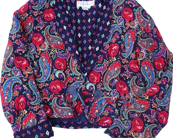 Vtg Chaus Bolero Jacket Cropped Multicolor Paisley Boho Indie 90s Retro Hippie 70s floral roses Women's M