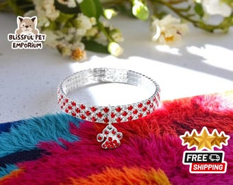 Bling Rhinestone Pet Collar | Sparkly Cat Necklace | Small Dog Collar Accessory | Elegant Footprint Pendant | Kitten Fashion Collar