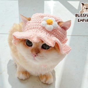 Gestrickte Katzenmütze | Pinke Blume Haustierkostüm