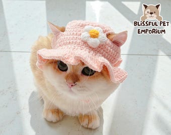 Knitted Cat Hat | Pink Flower Pet Costume