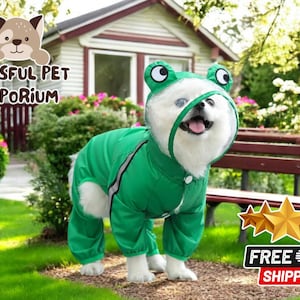 Dog Raincoat with Hood | Waterproof Pet Jacket | Cute Animal-Inspired Outfit | Lightweight Dog Coat | Cozy Puppy Jumpsuit