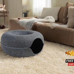Large Cat Tunnel Bed | Cozy Pet Cave | Washable & Scratch-Resistant | Interactive Animal Toys | Removable Cushion Design