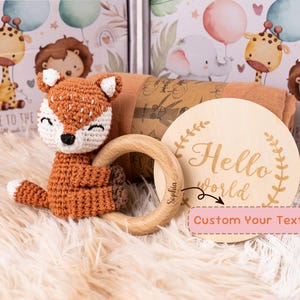Babyparty-Geschenkbox mit gehäkelter Tierrassel-Schnullerkette, neue Baby-Geschenkbox, Neugeborenen-Geschenkbox, Babyrassel-Set, Willkommensbox-Baby Bild 3