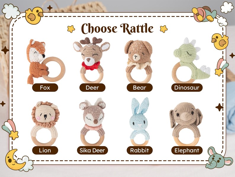 Babyparty-Geschenkbox mit gehäkelter Tierrassel-Schnullerkette, neue Baby-Geschenkbox, Neugeborenen-Geschenkbox, Babyrassel-Set, Willkommensbox-Baby Bild 5