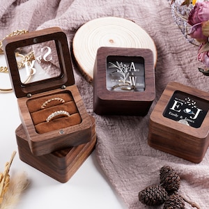Custom Engraved Ring Box, Personalized Wooden Ring Box, Engagement Proposal Holder, Wedding Ring Bearer, Gift For Her, Gifts for Couples