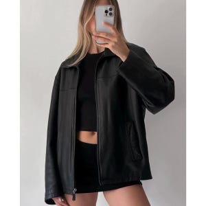Damen Lederjacke Schwarz Echtlederjacke Übergroße Bikerjacke Motorradjacke handgefertigte Schaffell Lederjacke Geschenk für sie