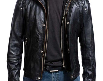 Men's Cowhide Biker Jacket | Handmade Genuine Leather Coat | Gift for Him