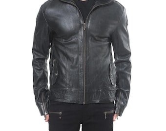 Handmade Slim Fit Leather Hooded Jacket: Men's Motorcycle Jacket