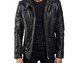 Men's Genuine Leather Biker Jacket | Handmade Genuine Leather Coat | Gift for Him