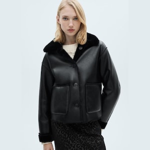 Oversized Black Leather Bomber Jacket: Women&#39;s Soft Sheep Leather