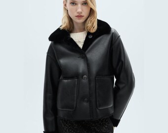 Oversized Lamb Leather Bomber Jacket | 1980s Moto Style - Etsy