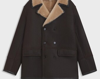 Cappotto in pelle marrone fatto a mano: giacca in montone italiana