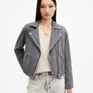 Women&#39;s Leather Jacket Grey Genuine Leather Jacket real biker jacket Motorcycle Jacket handmade cosplay jacket gift for her