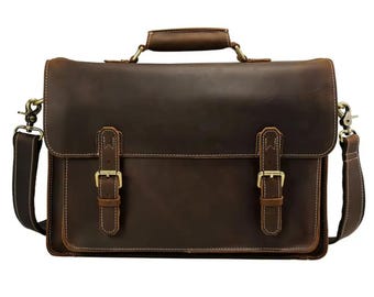 High Quality Leather Laptop Bag,  Handmade leather Briefcase, Thanksgiving gift idea, Crazy Horse Leather Briefcase for Him