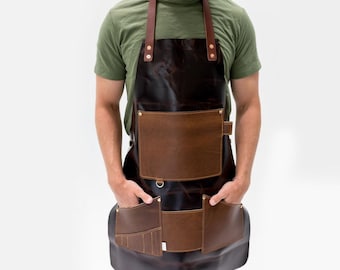 Restaurant Apron with Pockets / Bartender Apron / Barista Apron / Bar Leather Apron with Logo / Mens Barbecue Apron / Black Waitress Apron