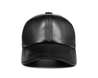 Black Leather Baseball Cap, Hatsquare Baseball Cap, Woman Leather Hat, Adjustable Man Baseball Cap, Christmas Gift, Woman Leather Hat