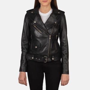 Women's Biker Genuine Lambskin Leather Jacket-Ladies Motorcycle Soft Leather Jacket-Gift For Her-80's Biker Jacket