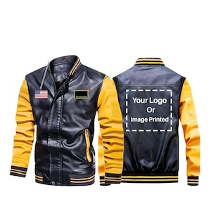 Custom Varsity Leather Jacket: Black & Yellow Bomber Style
