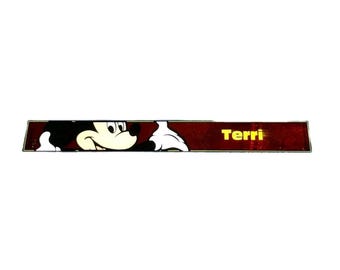Righello vintage "Terri" con nome Topolino Disney personalizzato in plastica rossa per la scuola