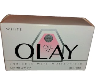 Saponetta vintage Oil of Olay White Bath Bar da donna, 4,75 oz, nuova, mai usata, prodotta nel 1990, confezione aperta.