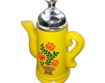 Bottiglia/teiera Avon vintage anni '70, gialla, con decorazione floreale, ideale per il caffè, il tè e il caffè.