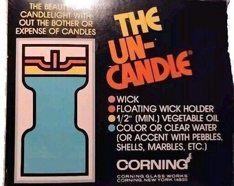 Set di 2 candelieri in vetro Corning PYREX vintage, anni '70, 50 stoppini, 3 portacandele galleggianti