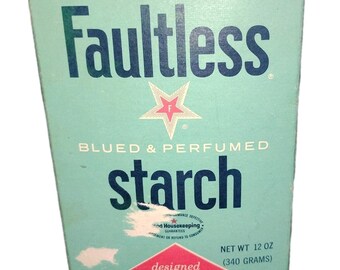 Amido per tessuti vintage Faultless 12 oz, polvere secca blu e profumata anni '70, nuovo NOS, prezzo tg