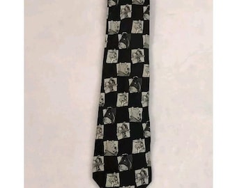 Corbata vintage Looney Tunes Mania Winnie the Pooh Friends B & W Checkered 1996