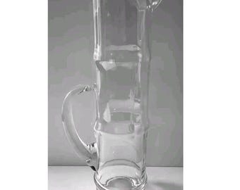 Vntg Glass Pitcher MCM Bamboo shaped Mid Century Modern 11" Tiki Bar Hawaiian