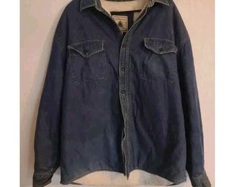 Giacca da lavoro vintage da uomo, taglia 2XL, colore blu shacket barn, foderata in pile, stile anni '90, colore sherpa.