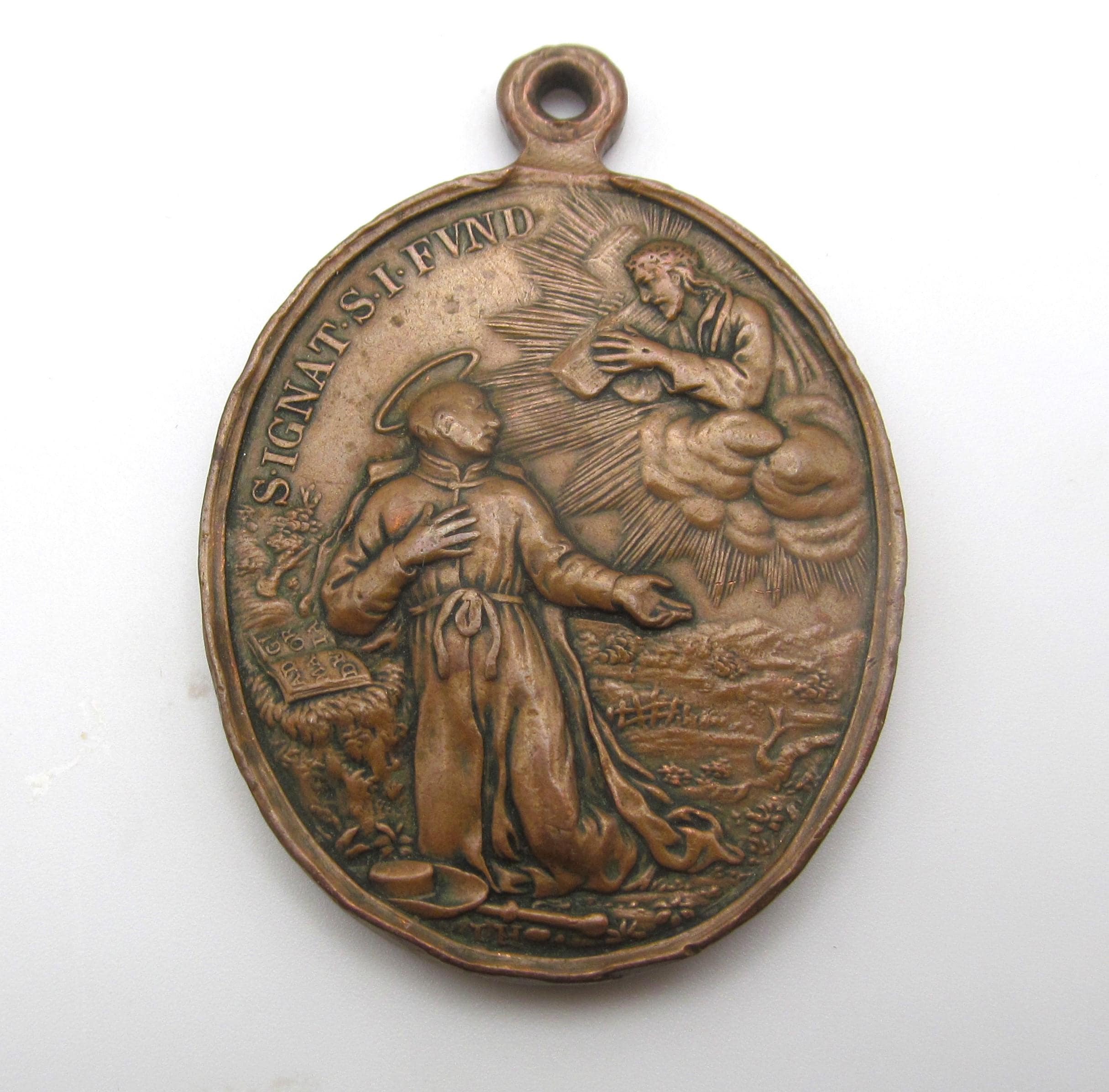 Antique Religious Medal Saint Ignatius And Jesus Holy Family Signed Hamerani Circa 1802  SS49