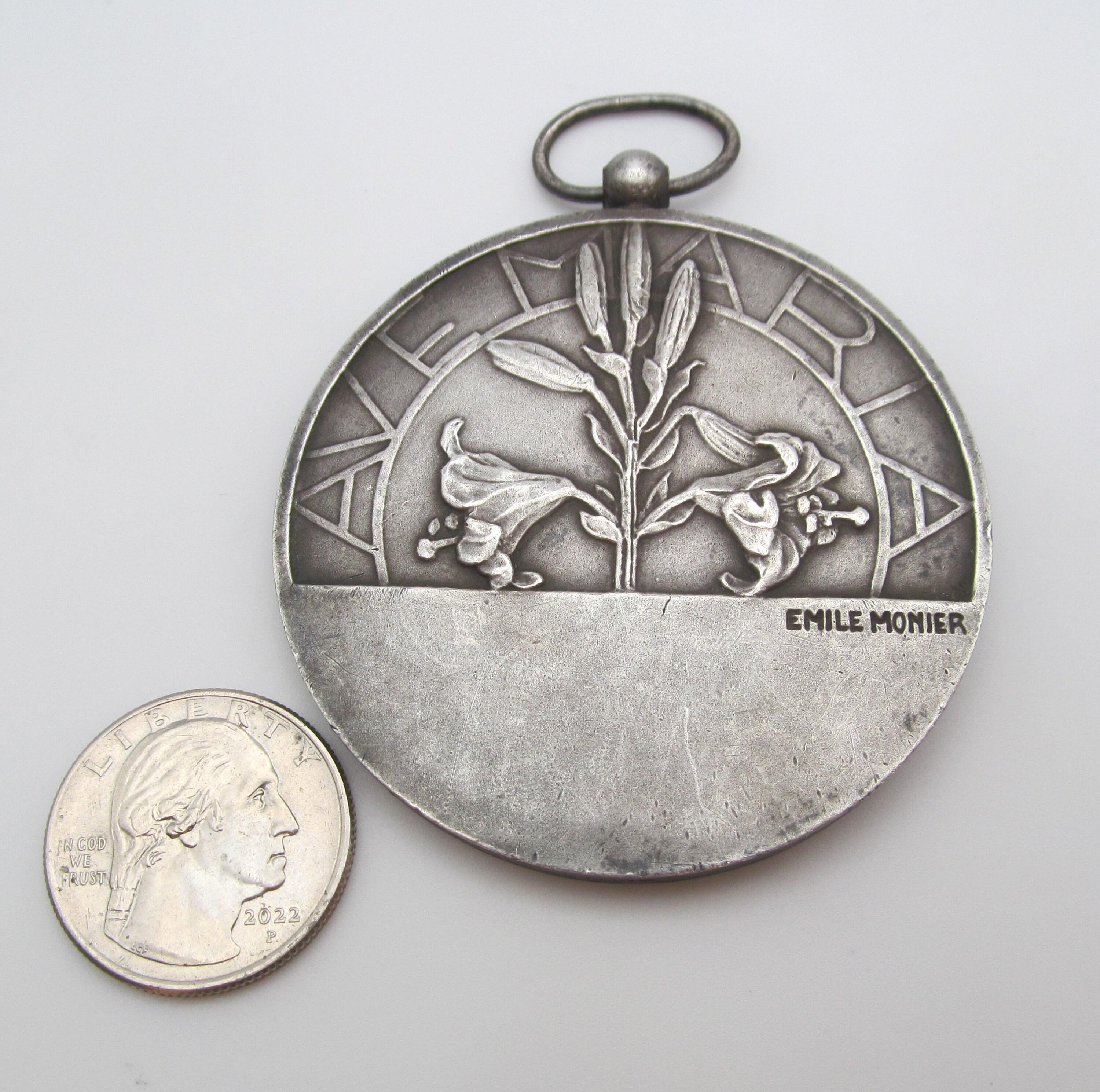 Virgin Mary Antique Religious Medal French Bronze Art Deco Annunciation ...